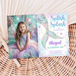 Plask Splash Siren Födelsedagsfoto Inbjudan