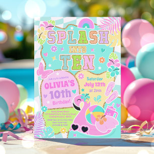 Plaskande in i tio snygga flickors poolparty-födel inbjudningar