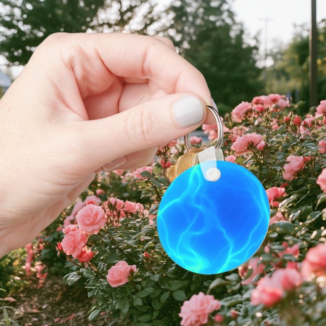 Plasmaboll Aqua Blå Foto Nyckelring (Plasma Ball Aqua Blue Photo Keychain)