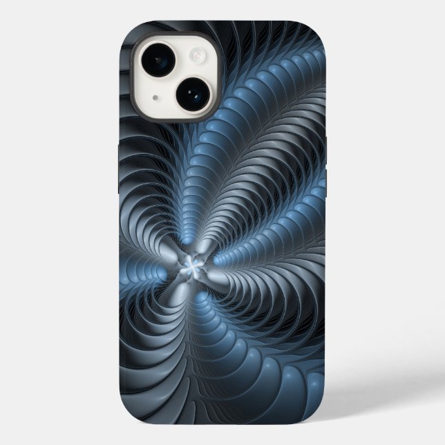 Plastblått Grått 3D Fractal Art Modern Abstrakt (Baksida)