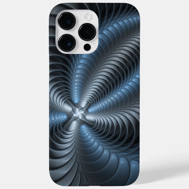 Plastblått Grått 3D Fractal Art Modern Abstrakt (Baksida)