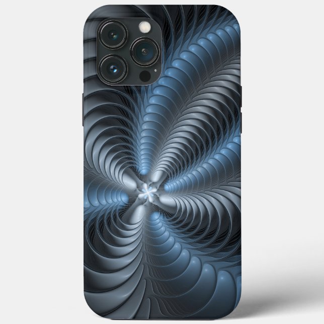 Plastblått Grått 3D Fractal Art Modern Abstrakt (Baksida)