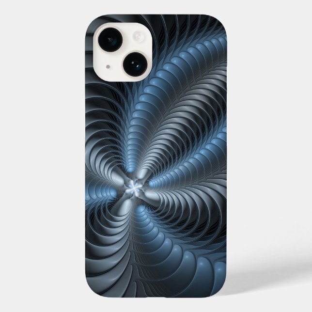 Plastblått Grått 3D Fractal Art Modern Abstrakt (Baksida)