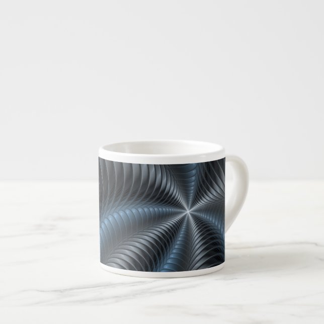 Plastblått Grått 3D Fractal Art Modern Abstrakt Espressomugg (Framsida höger)