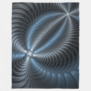 Plastblått Grått 3D Fractal Art Modern Abstrakt Fleecefilt