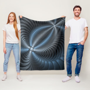 Plastblått Grått 3D Fractal Art Modern Abstrakt Fleecefilt