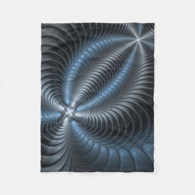 Plastblått Grått 3D Fractal Art Modern Abstrakt Fleecefilt (Framsidan)