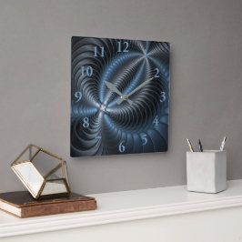 Plastblått Grått 3D Fractal Art Modern Abstrakt Fyrkantig Klocka