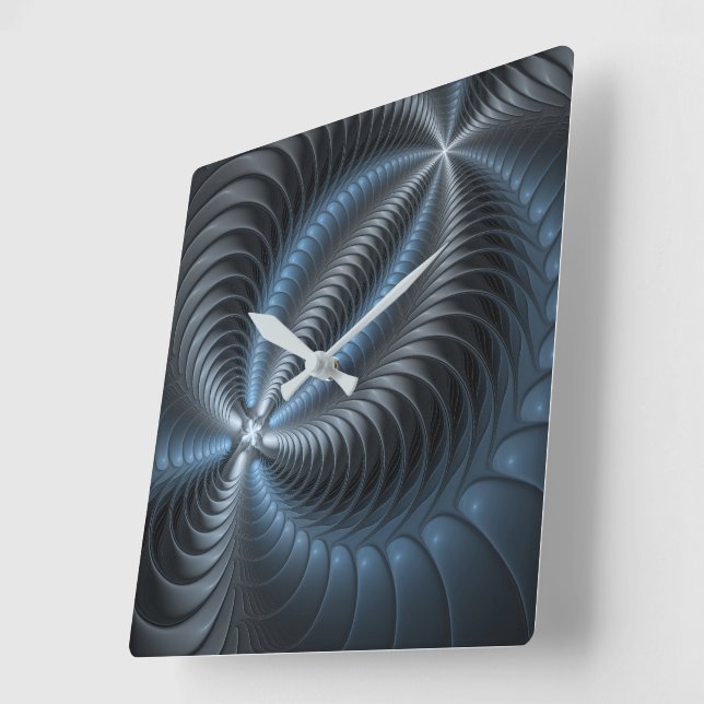 Plastblått Grått 3D Fractal Art Modern Abstrakt Fyrkantig Klocka (Vinkel)