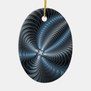Plastblått Grått 3D Fractal Art Modern Abstrakt Julgransprydnad Keramik