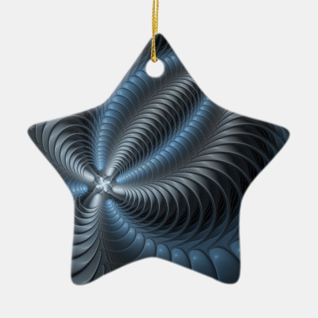 Plastblått Grått 3D Fractal Art Modern Abstrakt Julgransprydnad Keramik (Framsidan)