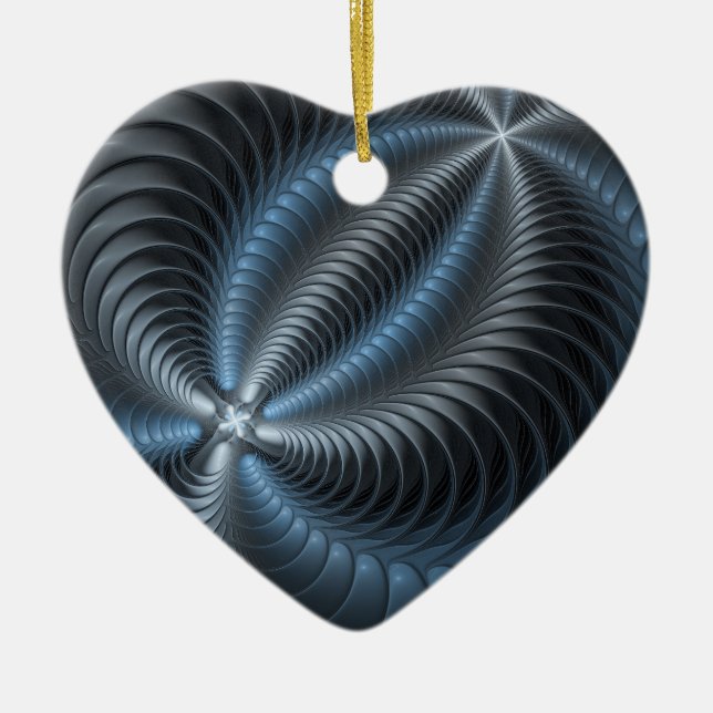 Plastblått Grått 3D Fractal Art Modern Abstrakt Julgransprydnad Keramik (Framsidan)