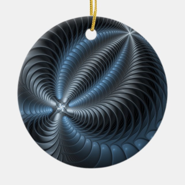 Plastblått Grått 3D Fractal Art Modern Abstrakt Julgransprydnad Keramik (Framsidan)