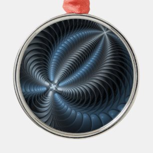 Plastblått Grått 3D Fractal Art Modern Abstrakt Julgransprydnad Metall