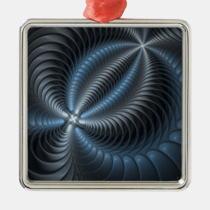 Plastblått Grått 3D Fractal Art Modern Abstrakt Julgransprydnad Metall