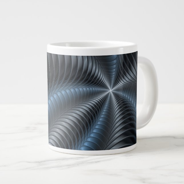 Plastblått Grått 3D Fractal Art Modern Abstrakt Jumbo Mugg (Framsida höger)