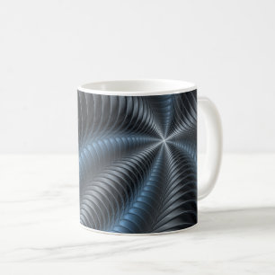 Plastblått Grått 3D Fractal Art Modern Abstrakt Kaffemugg