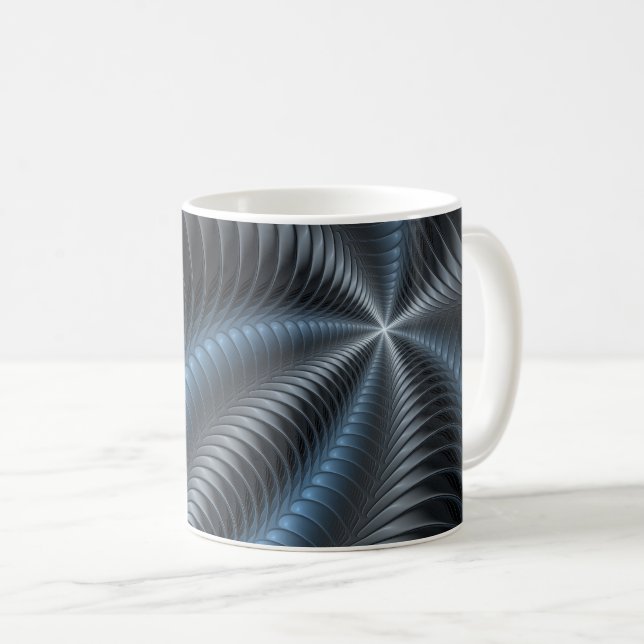 Plastblått Grått 3D Fractal Art Modern Abstrakt Kaffemugg (Framsida höger)