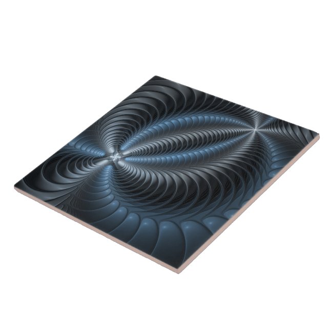 Plastblått Grått 3D Fractal Art Modern Abstrakt Kakelplatta (Sidan)