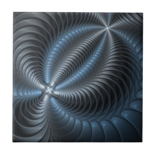 Plastblått Grått 3D Fractal Art Modern Abstrakt Kakelplatta