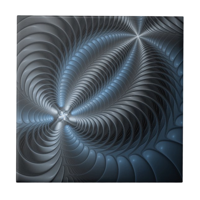 Plastblått Grått 3D Fractal Art Modern Abstrakt Kakelplatta (Framsidan)