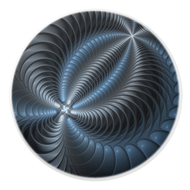 Plastblått Grått 3D Fractal Art Modern Abstrakt Knopp (Framsidan)