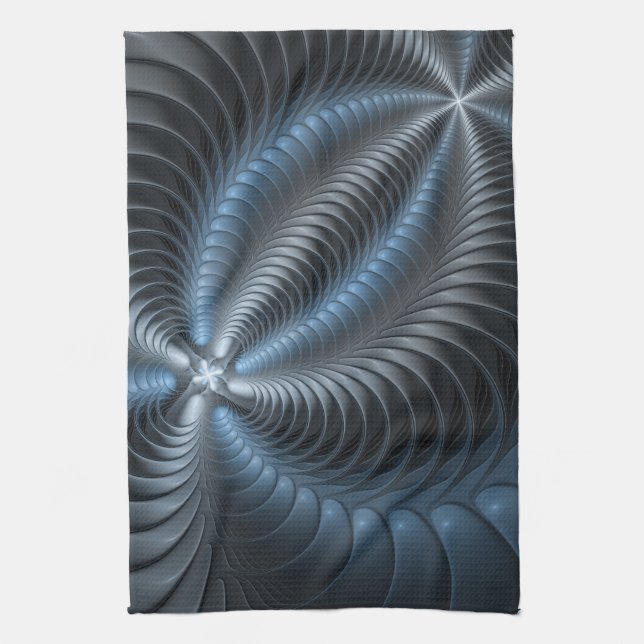 Plastblått Grått 3D Fractal Art Modern Abstrakt Kökshandduk (Vertikal)