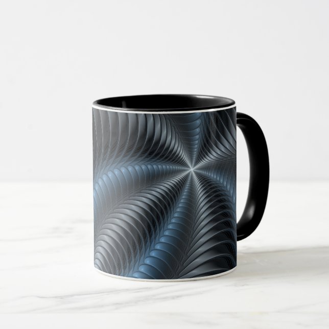 Plastblått Grått 3D Fractal Art Modern Abstrakt Mugg (Framsida höger)
