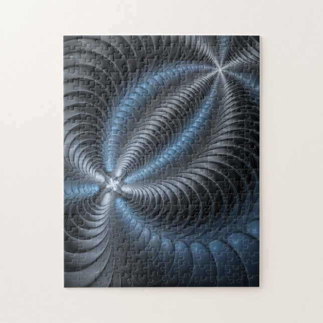 Plastblått Grått 3D Fractal Art Modern Abstrakt Pussel (Vertikal)