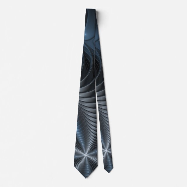 Plastblått Grått 3D Fractal Art Modern Abstrakt Slips (Framsida)