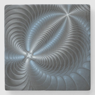 Plastblått Grått 3D Fractal Art Modern Abstrakt Stenunderlägg