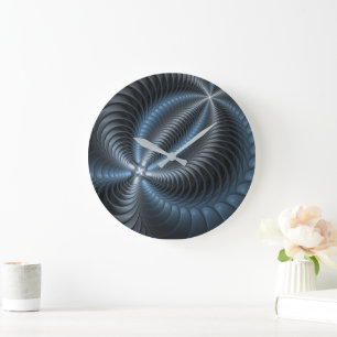 Plastblått Grått 3D Fractal Art Modern Abstrakt Stor Klocka