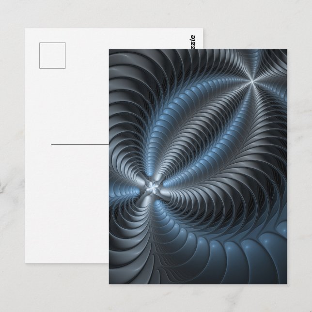 Plastblått Grått 3D Fractal Art Modern Abstrakt Vykort (Fram/baksida)