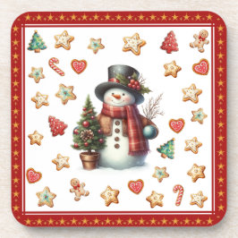 Plastic Coaster Snowman and Christmas Cookies Red Underlägg