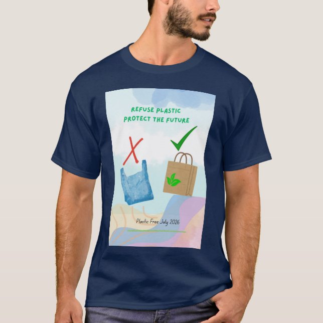 Plastic Free July 2026 T Shirt (Framsida)