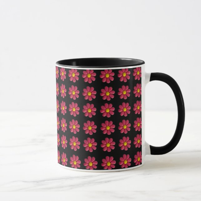 Plasticine Red Flower Pattern on Black Mugg (Höger)