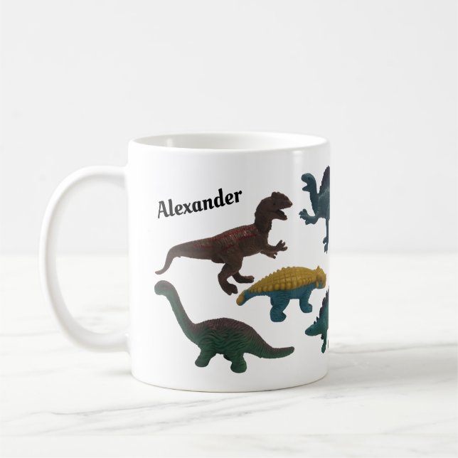 Plastiskt Leksak-dinosaurier kollage med Namn Kaffemugg (Vänster)