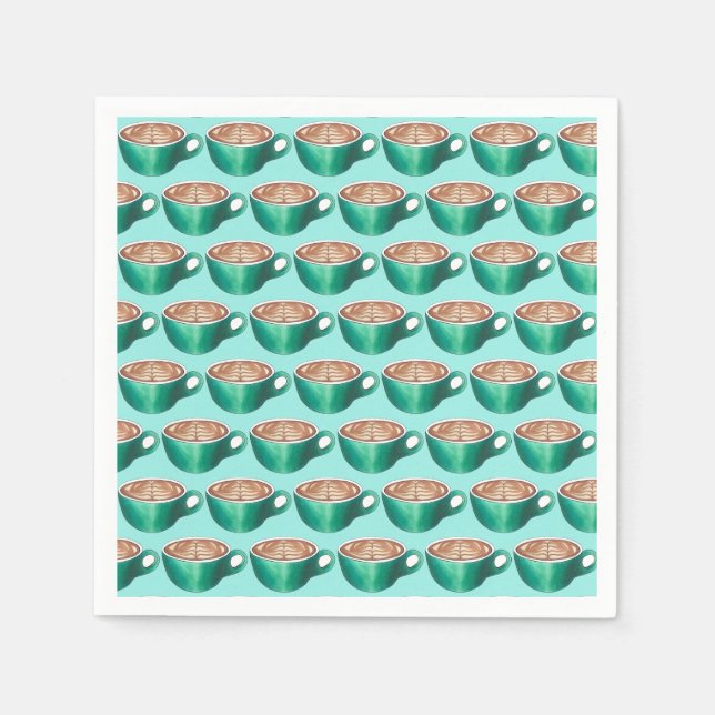 Plat White Latte Cappuccino Coffee Shop House Café Pappersservett (Framsidan)