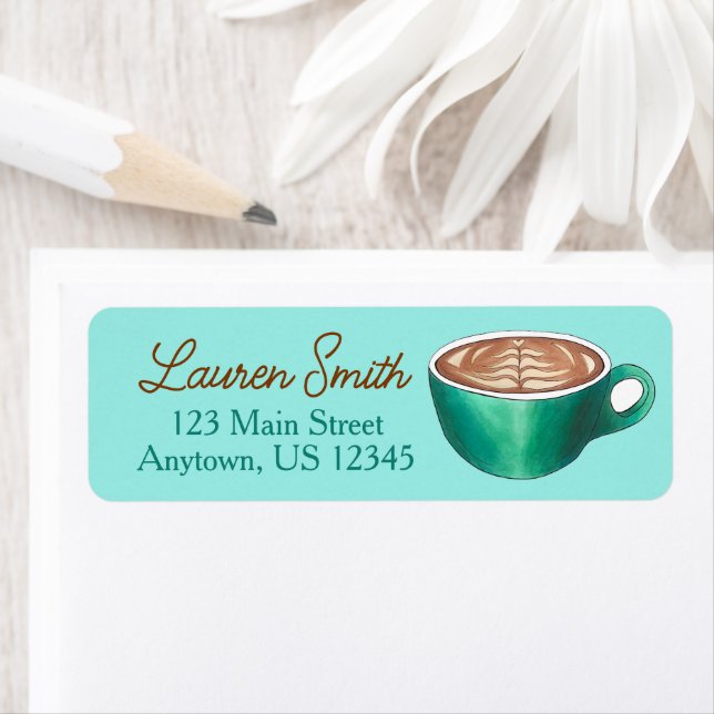 Plat White Latte Cappuccino Coffee Shop House Café Returadress Etikett (Insitu)