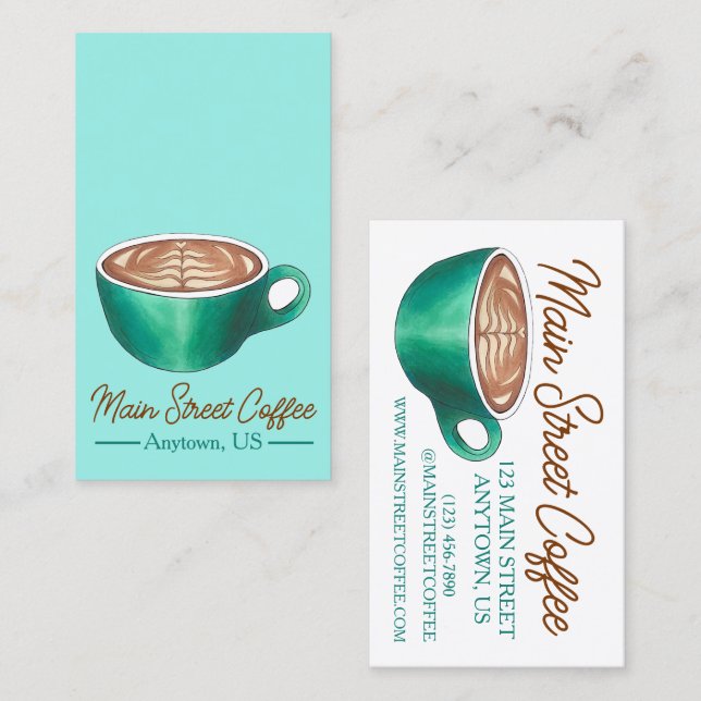 Plat White Latte Cappuccino Coffee Shop House Café Visitkort (Fram/baksida)