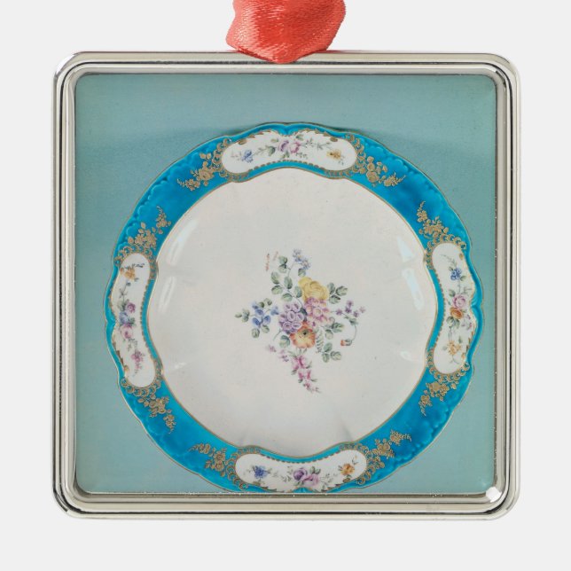 Plate dekorerade med en blommönster, Sevres Julgransprydnad Metall (Framsidan)