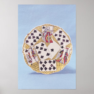 Plate dekorerade med en trompe - l ' oeil poster