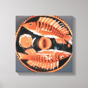 Plate som BC visar två fisk, 350 (keramiskt) Canvastryck