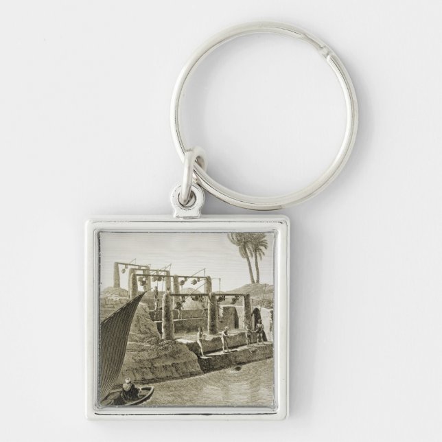 Plätera 6 från Volum, samla vatten från Nilen Fyrkantig Silverfärgad Nyckelring (Framsidan)