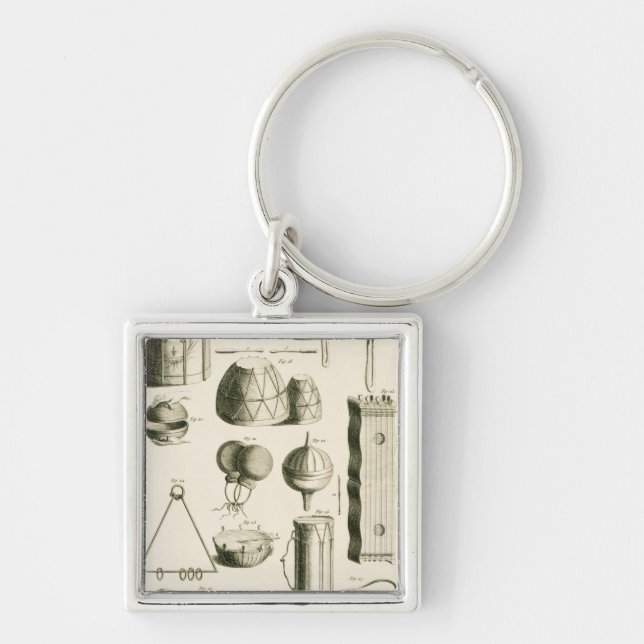 Plätera II: Forntida och modernt slagverk Fyrkantig Silverfärgad Nyckelring (Framsidan)