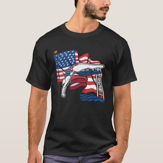 Platform Diver Us Flag  Springboard Diving T Shirt (Framsida)