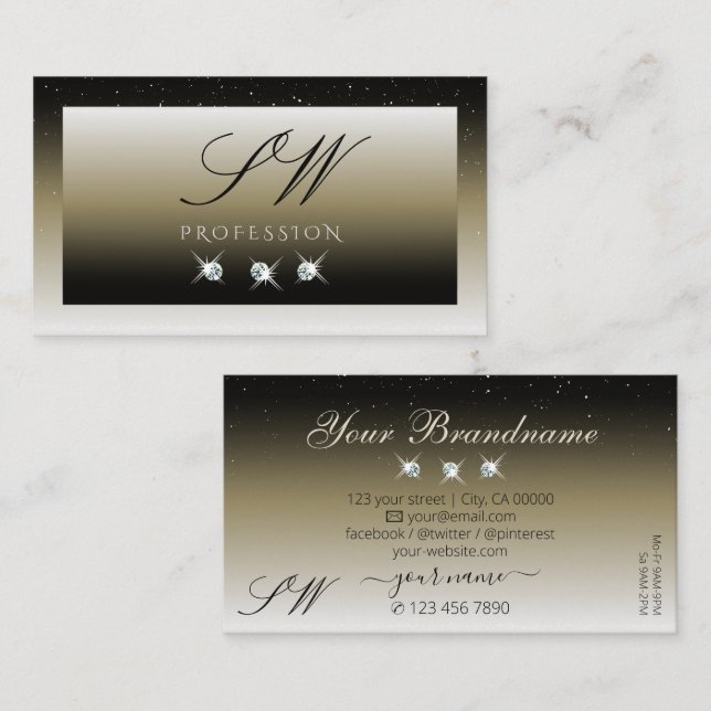 Platina Beige Gradient Glittrande Diamanter Initia Visitkort (Fram/baksida)