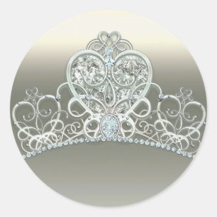 Platina Elfenbens Princesshjärta Tiara Födelsedags Runt Klistermärke