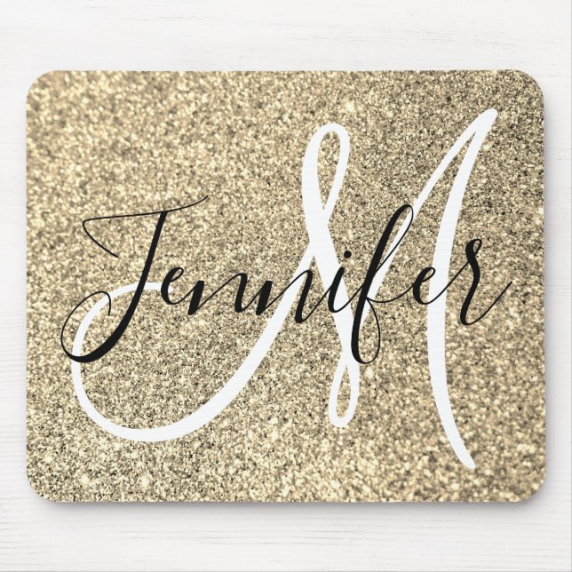 Platina Guld Falsk Glitter Personlig Monogram Musmatta (Framsidan)