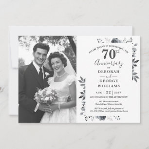 Platinablommig 70-års bröllopsdag foto inbjudningar